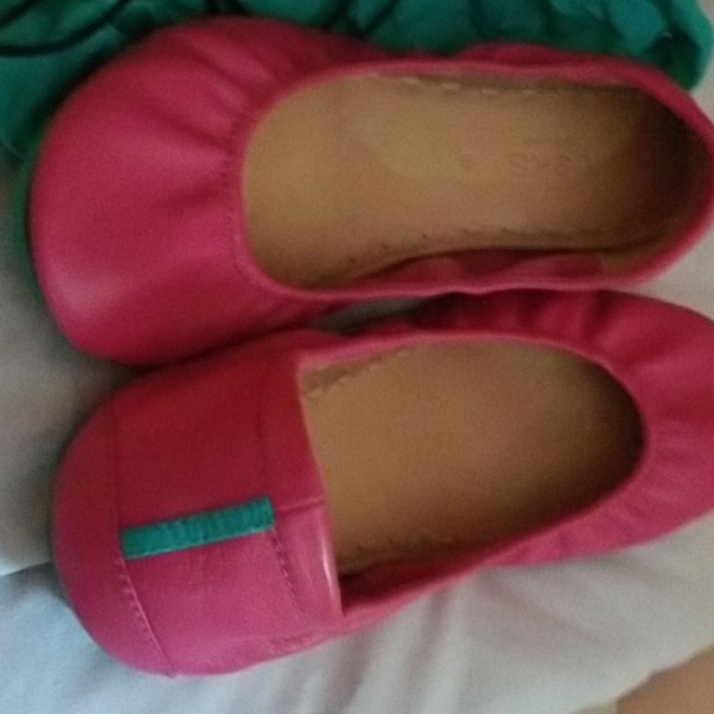 Pink Tieks size 9 with box, flower and totes bag